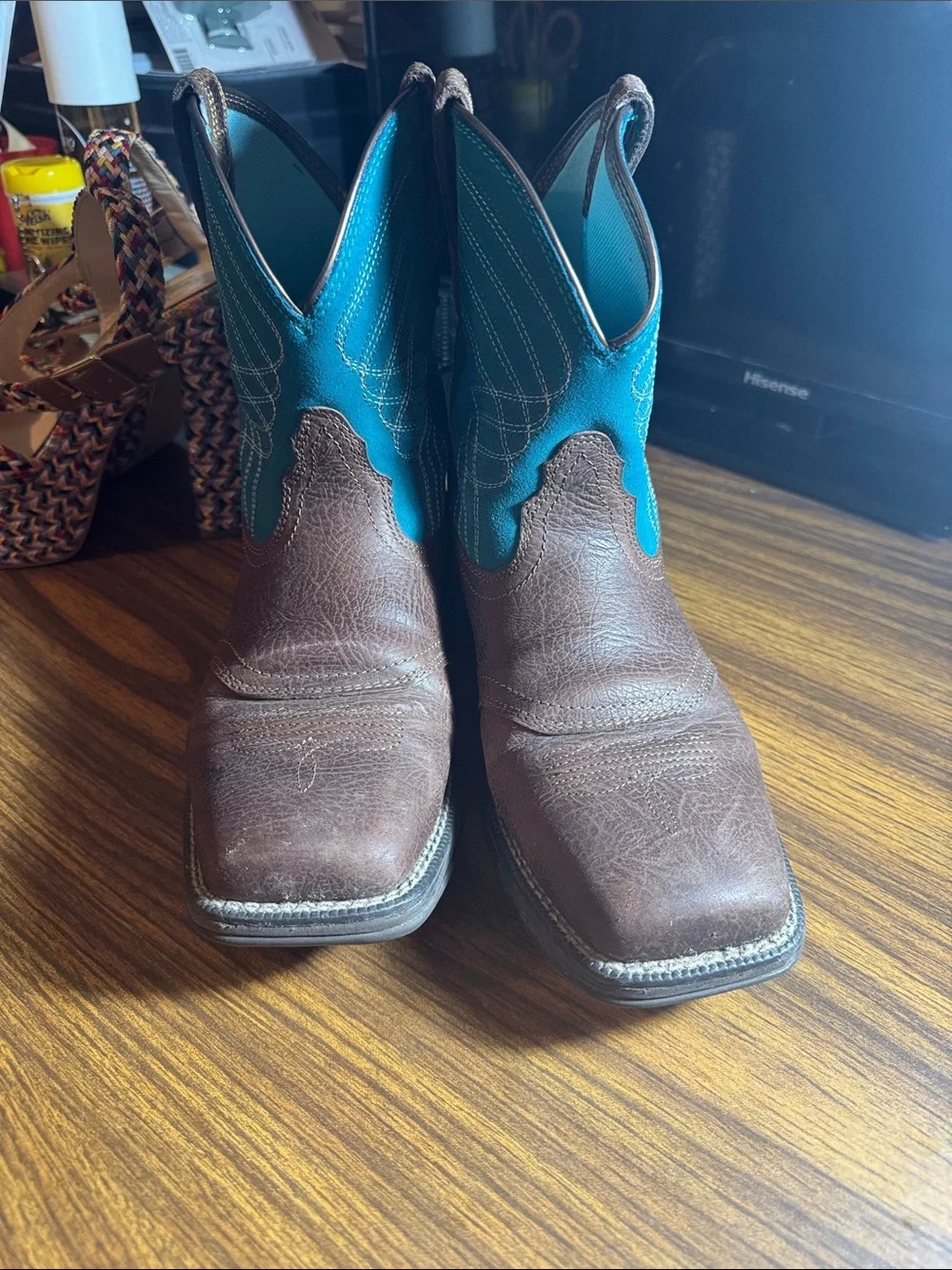 Ariat Brown Leather Ankle Boots with Teal Shaft